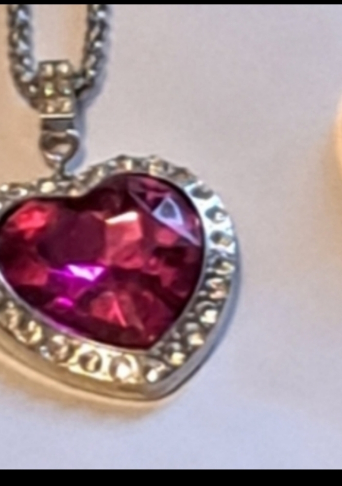 Crystal CZ Red Pink Heart Necklace Rhinestone Silver 18-22" chain NEW NWT - Picture 14 of 15